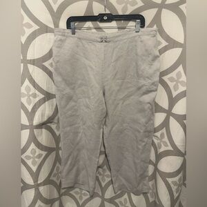 Habitat Clothes To Live In Pants Womens XL 100% Linen Light Gray Pull On Cropped